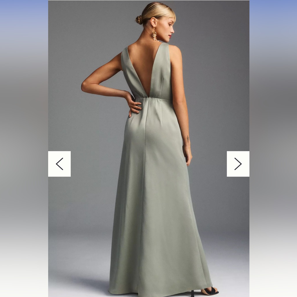 Anthropologie Bhldn | Alice Satin Maxi Dress | Xs | New With Tags | Moss Green